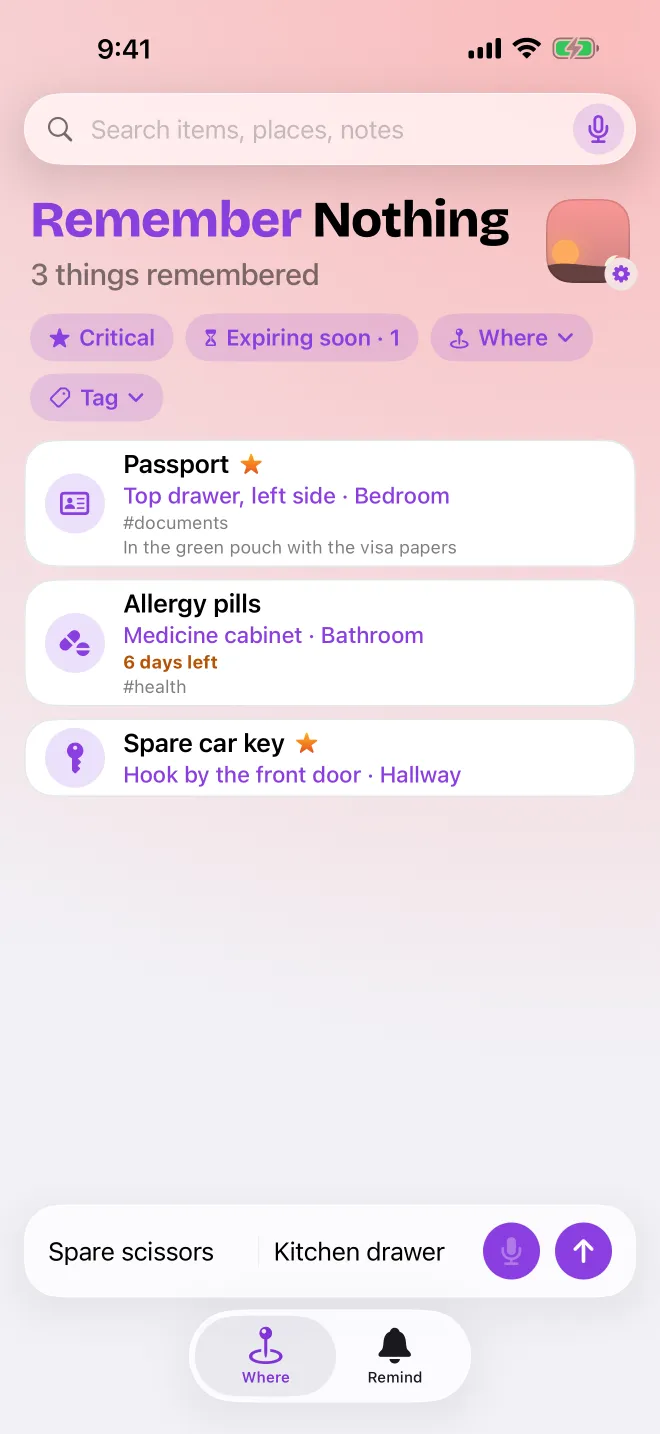 Voice add filling in the item and place fields as the words are spoken.